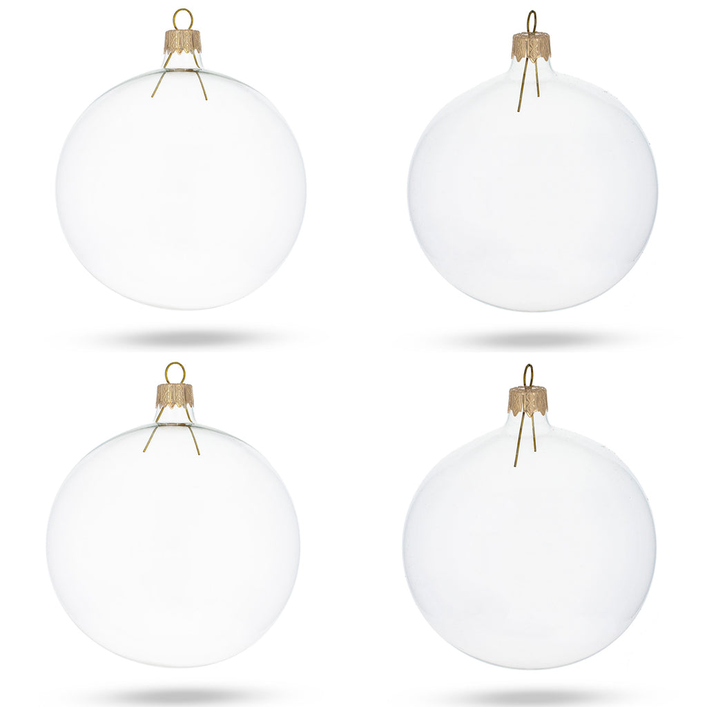 Set of 4 Clear Glass Ball Christmas Ornaments DIY Craft 4 Inches in Clear color Round