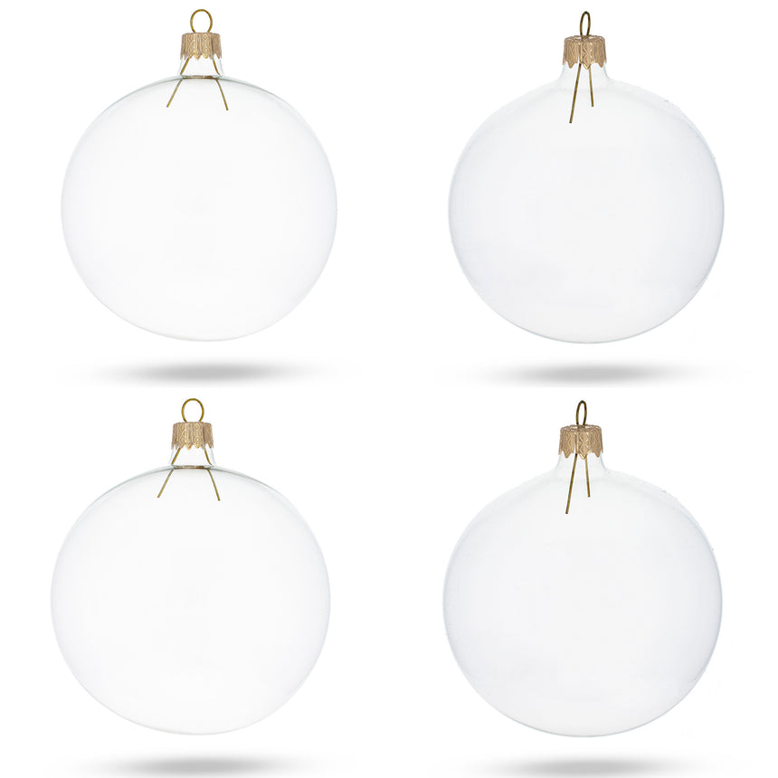 Set of 4 Clear Glass Ball Christmas Ornaments DIY Craft 4 Inches in  color Round
