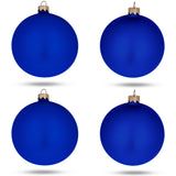 Set Of 4 Blue Matte Glass Ball Christmas Ornaments 4 Inches in Blue color, Round shape
