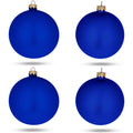 Set Of 4 Matte Blue Glass Ball Christmas Ornaments 4 Inches in Blue color Round