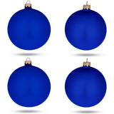 Glass Set Of 4 Blue Matte Glass Ball Christmas Ornaments 4 Inches in Blue color Round