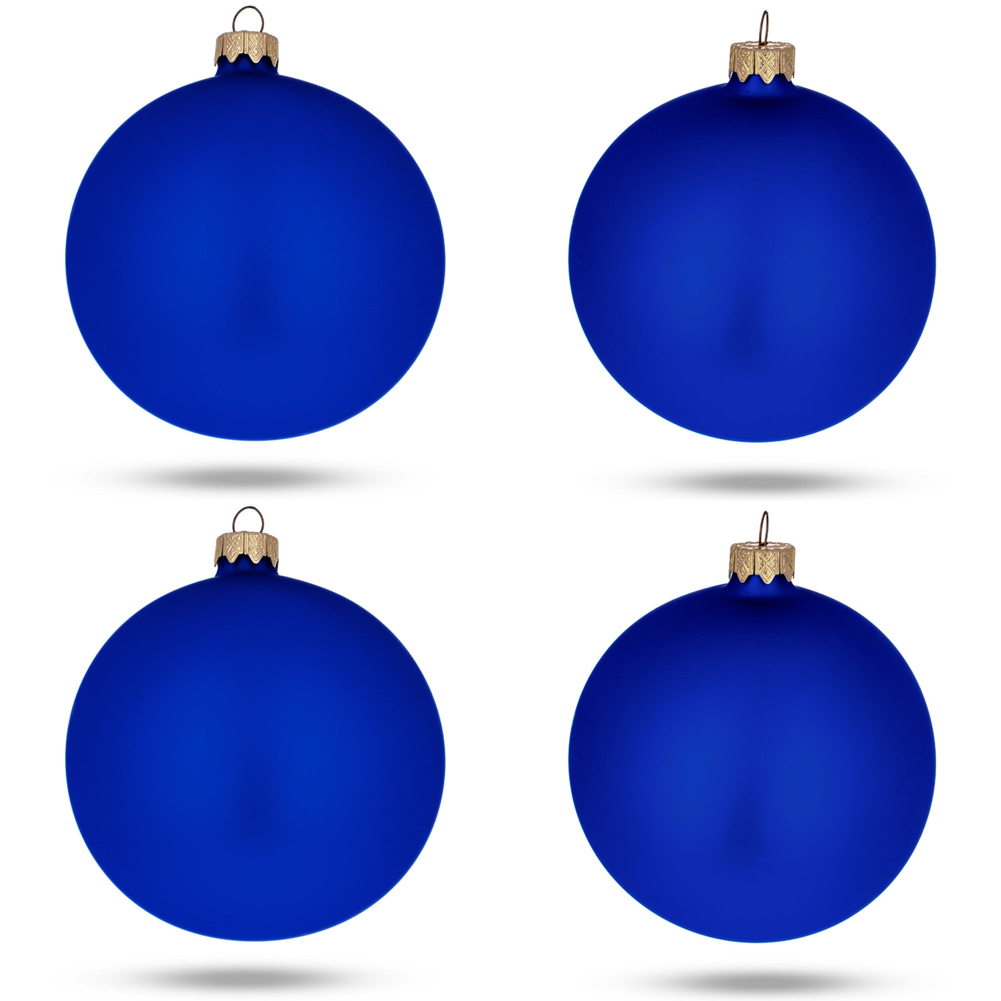 Set Of 4 Matte Blue Glass Ball Christmas Ornaments 4 Inches in Blue color Round