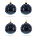 Set of 4 Glossy Black Glass Ball Christmas Ornaments 4 Inches in Black color Round