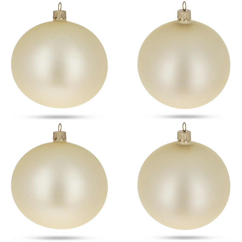 Glass Set of 4 Champagne Solid Color Glass Ball Christmas Ornaments 4 Inches in Beige color Round