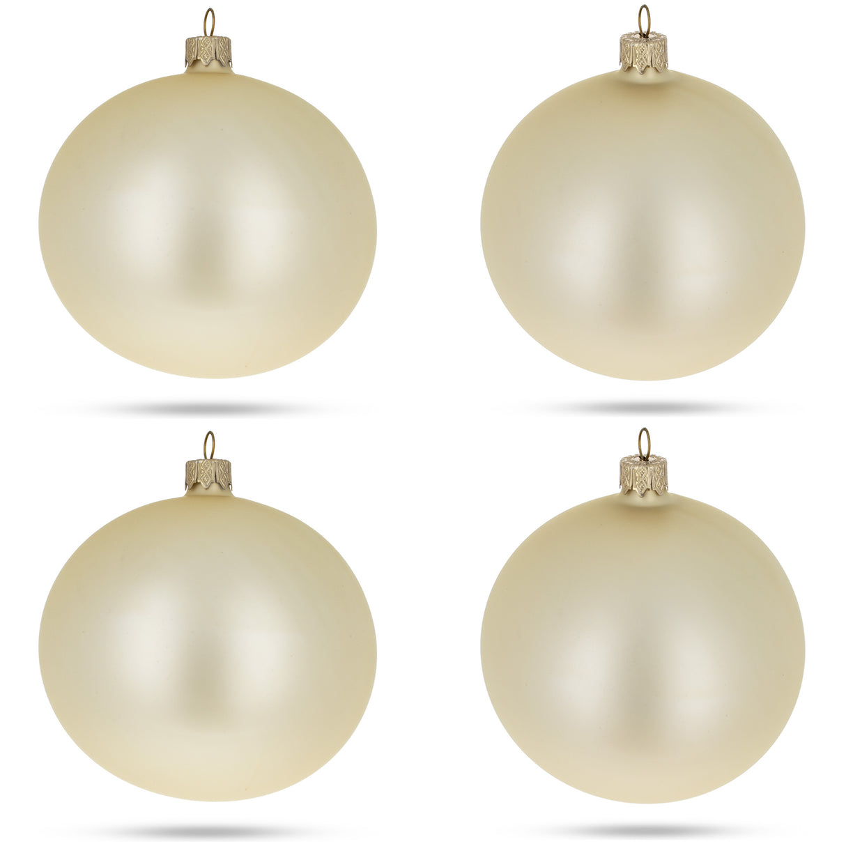 Set of 4 Champagne Solid Color Glass Ball Christmas Ornaments 4 Inches in Beige color, Round shape