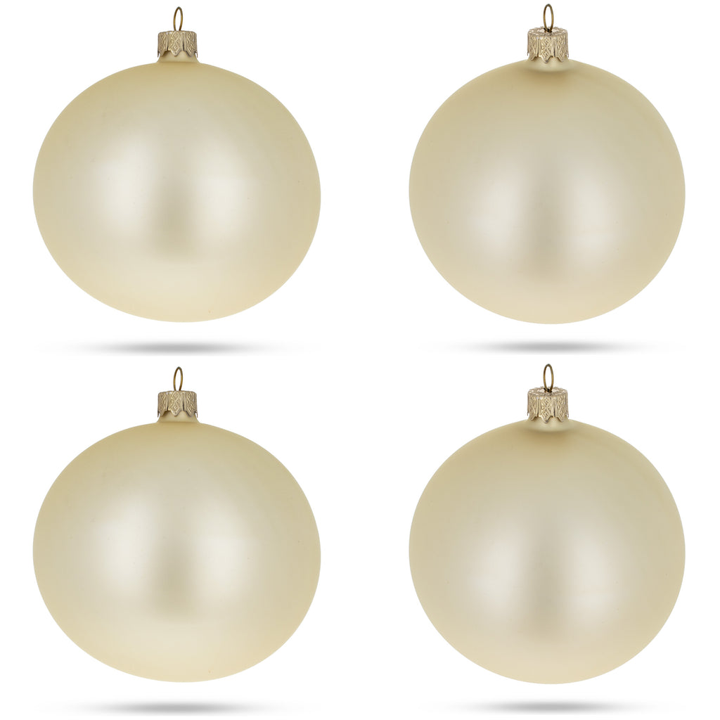 Set of 4 Beige Glass Ball Christmas Ornaments 4 Inches in Beige color Round