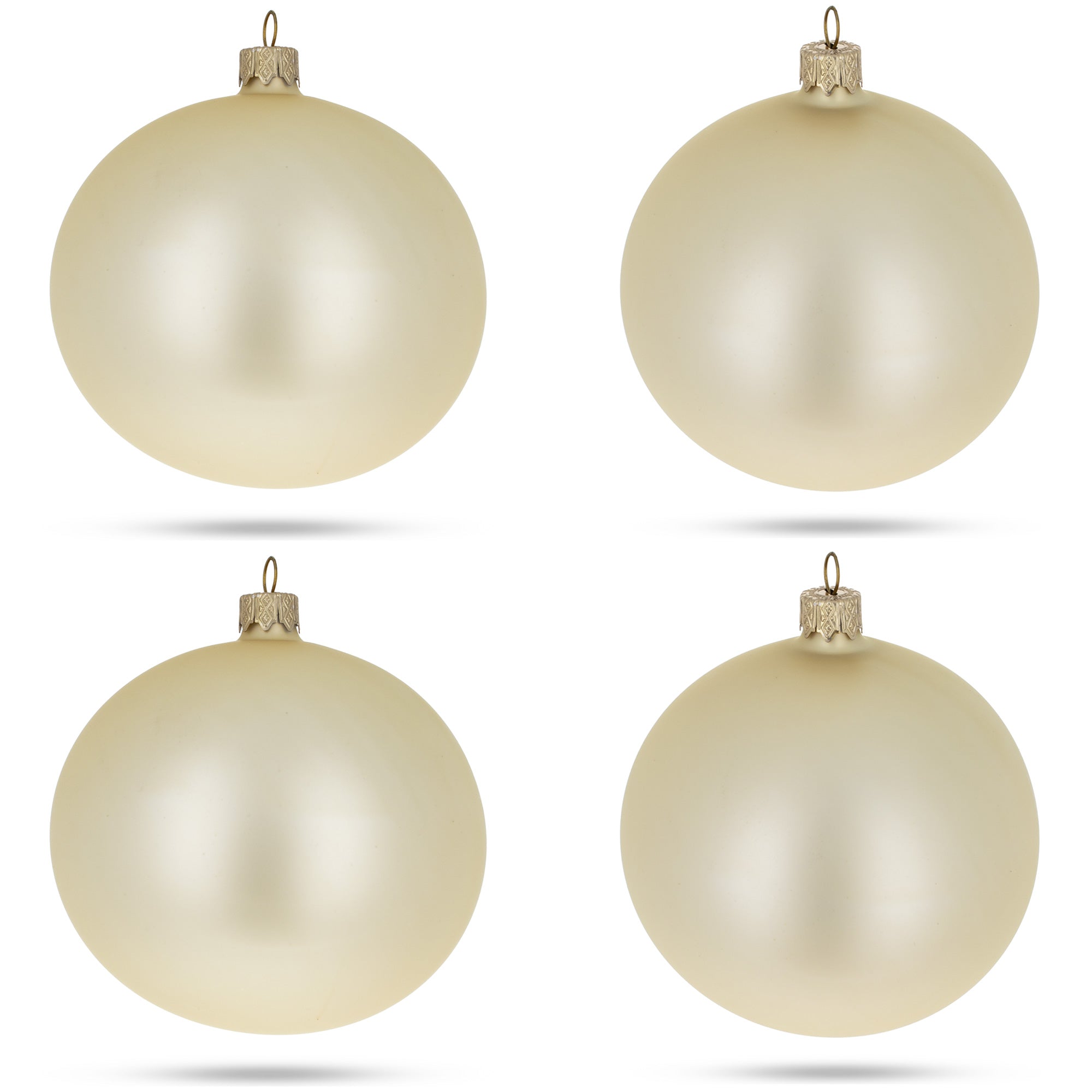 Set of 4 Beige Glass Ball Christmas Ornaments 4 Inches in Beige color Round