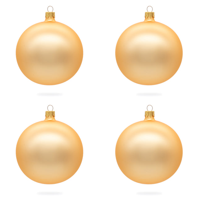 Set of 4 Rose Gold Glass Ball Ornaments 4 Inches in Beige color, Round shape
