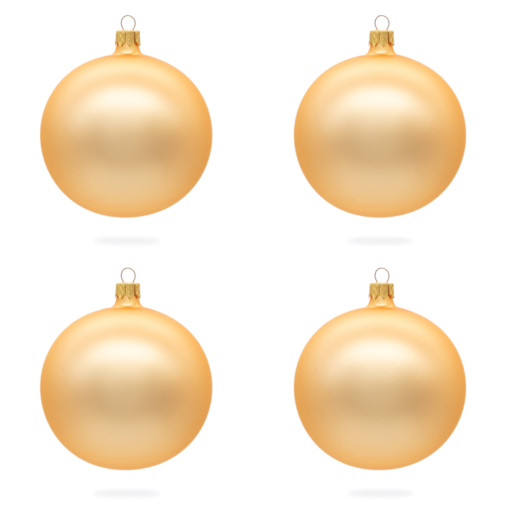 Set of 4 Rose Gold Glass Ball Ornaments 4 Inches in Beige color Round