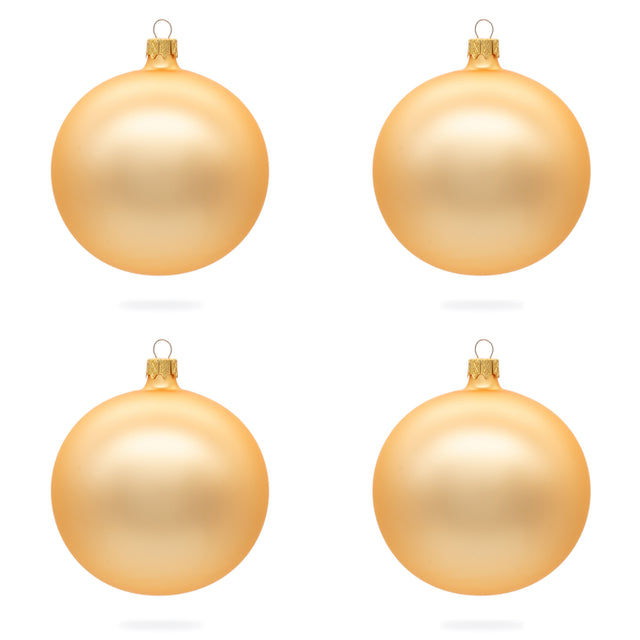 Glass Set of 4 Rose Gold Glass Ball Ornaments 4 Inches in Beige color Round