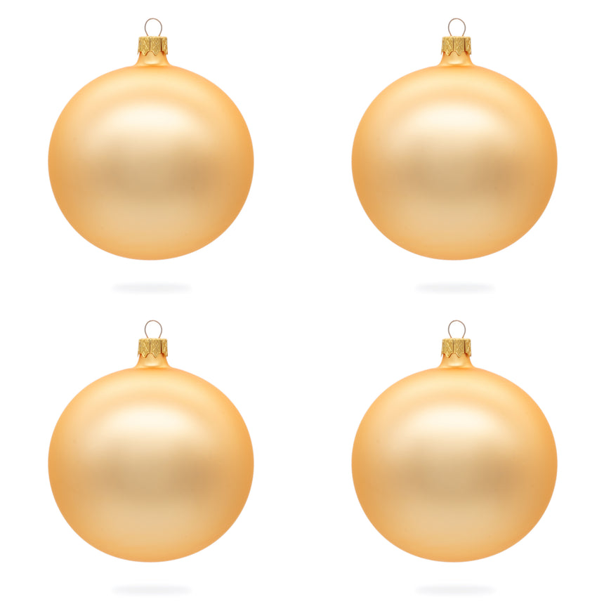 Set of 4 Rose Gold Glass Ball Ornaments 4 Inches in Beige color Round
