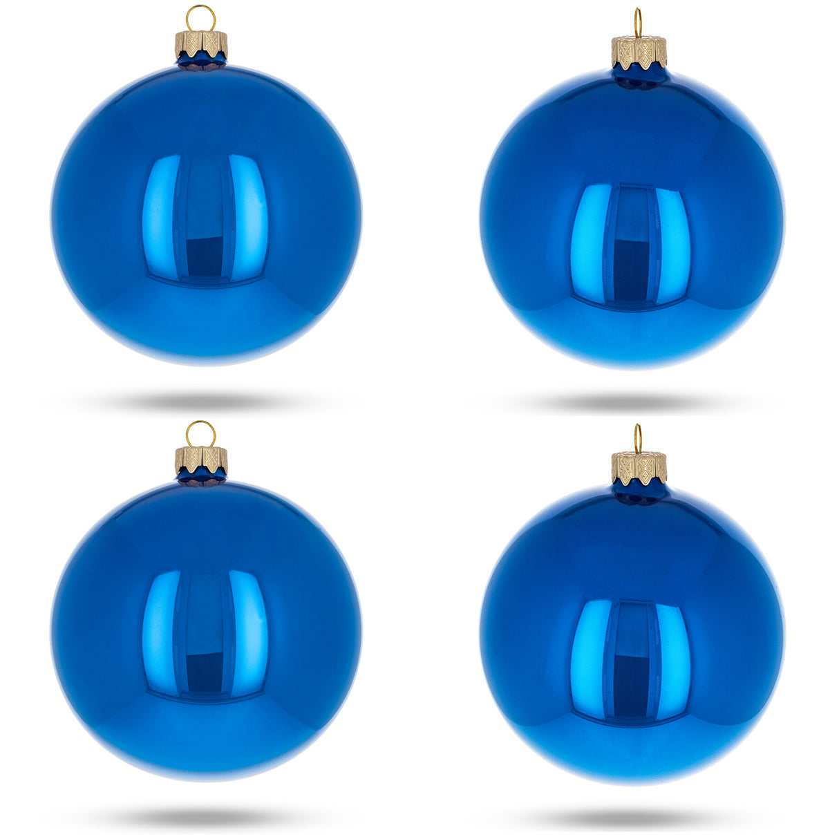 Set of 4 Blue Glossy Glass Ball Christmas Ornaments 4 Inches in Blue color, Round shape