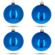 Set of 4 Blue Glossy Glass Ball Christmas Ornaments 4 Inches in Blue color, Round shape