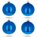 Set of 4 Glossy Blue Glass Ball Christmas Ornaments 4 Inches in Blue color Round