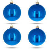 Set of 4 Glossy Blue Glass Ball Christmas Ornaments 4 Inches in Blue color Round