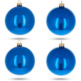 Glass Set of 4 Blue Glossy Glass Ball Christmas Ornaments 4 Inches in Blue color Round