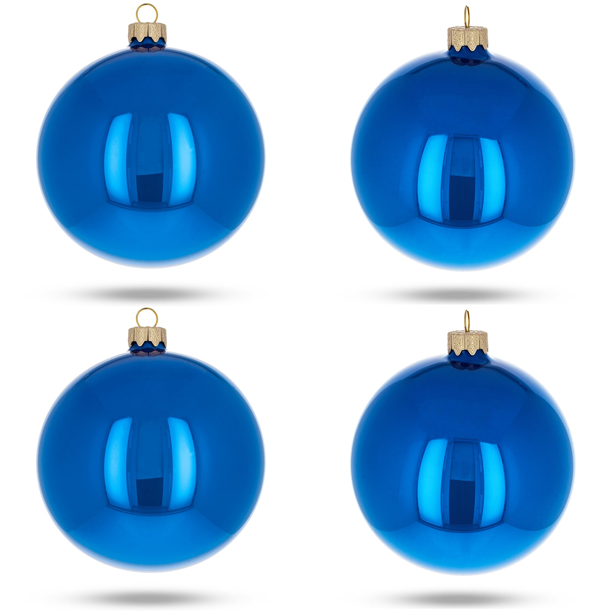 Set of 4 Glossy Blue Glass Ball Christmas Ornaments 4 Inches in Blue color Round