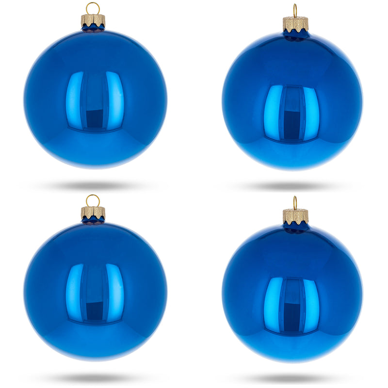 Set of 4 Blue Glossy Glass Ball Christmas Ornaments 4 Inches by BestPysanky