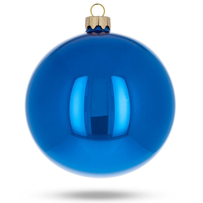 Buy Online Gift Shop Set of 4 Blue Glossy Glass Ball Christmas Ornaments 4 Inches