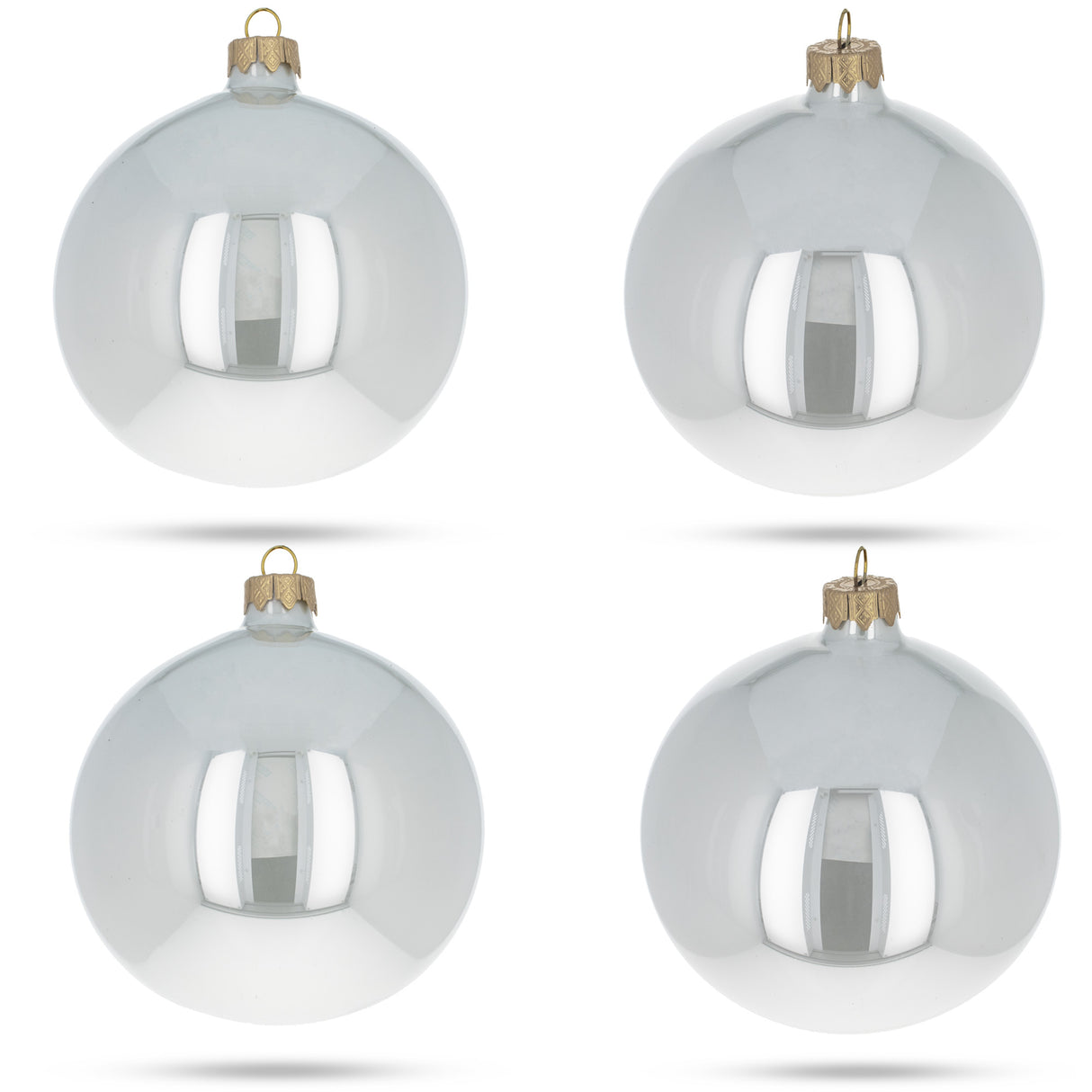 Set of 4 Glossy White Glass Ball Christmas Ornaments 4 Inches in White color, Round shape