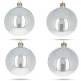 Set of 4 Glossy White Glass Ball Christmas Ornaments 4 Inches in White color Round