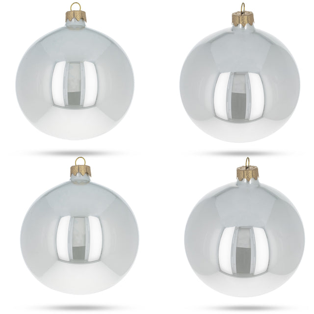 Set of 4 Glossy White Glass Ball Christmas Ornaments 4 Inches in White color Round