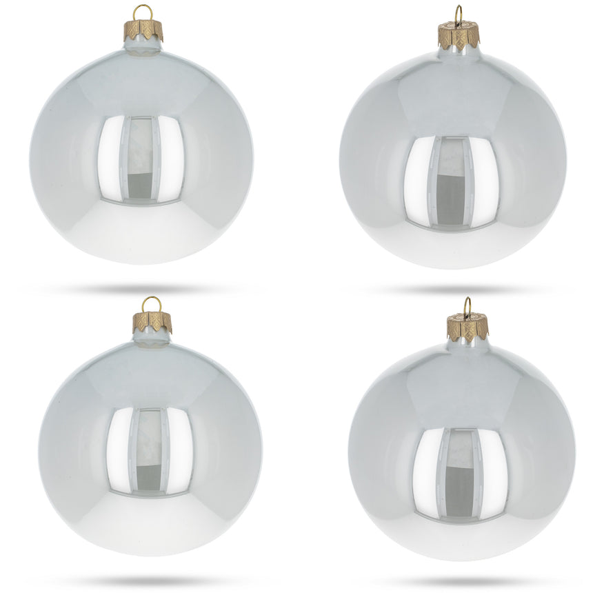 Set of 4 Glossy White Glass Ball Christmas Ornaments 4 Inches in White color Round