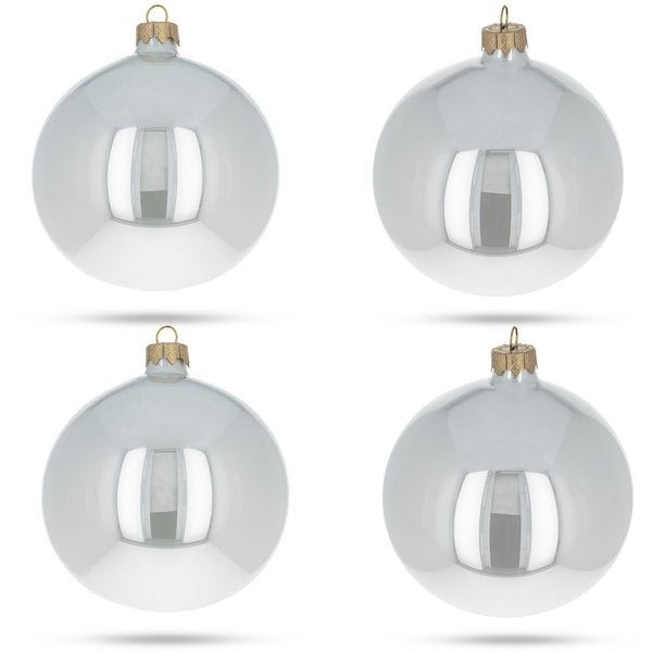 Set of 4 Glossy White Glass Ball Christmas Ornaments 4 Inches by BestPysanky