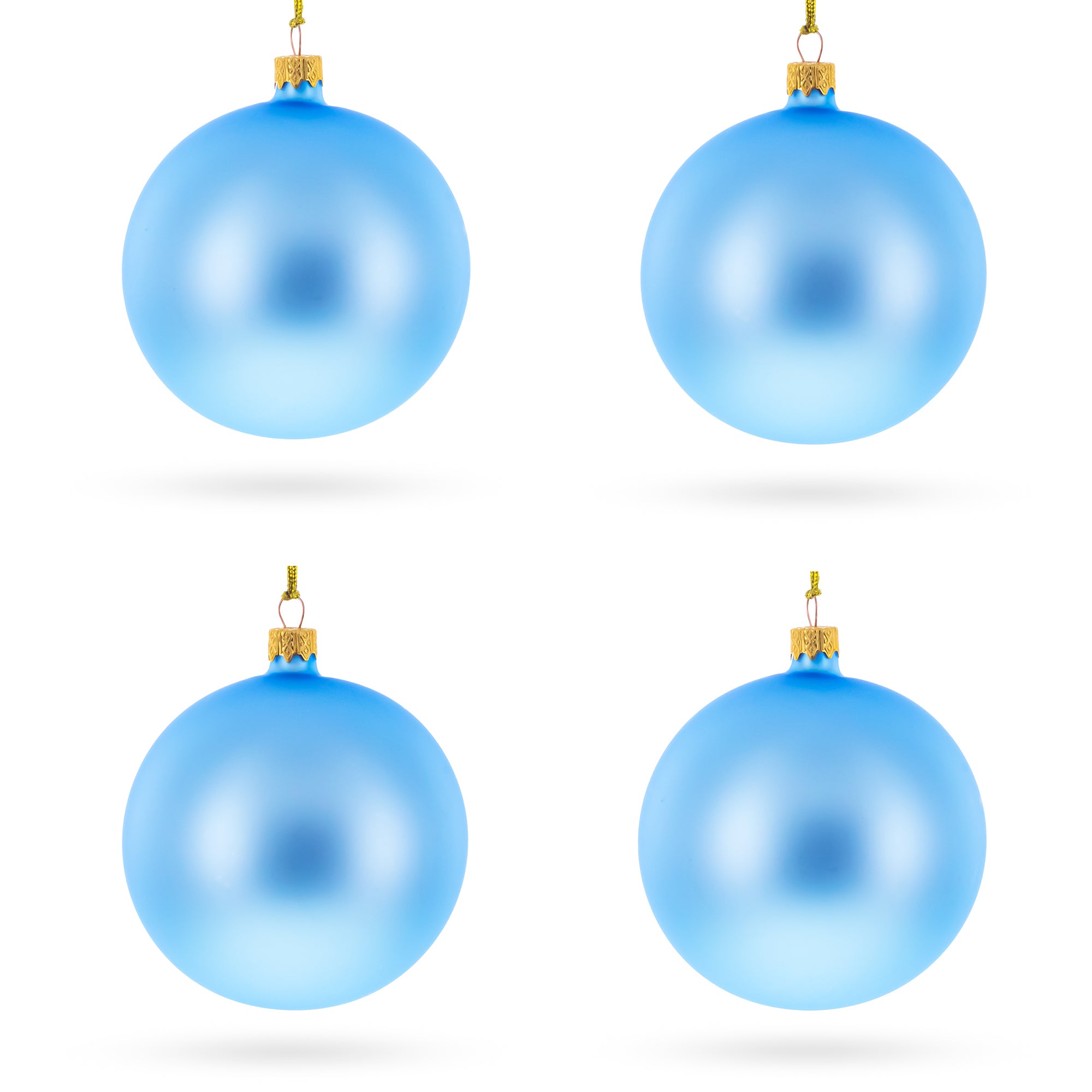 Set Of 4 Light Matte Blue Glass Ball Christmas Ornaments 4 Inches in Blue color Round