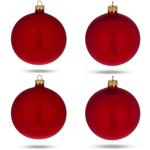 Set of 4 Red Matte Glass Ball Christmas Ornaments 4 Inches in Red color, Round shape