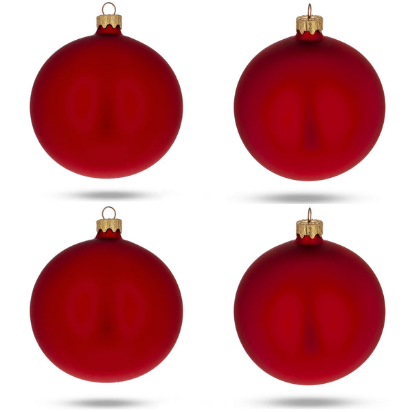 Set of 4 Red Matte Glass Ball Christmas Ornaments 4 Inches by BestPysanky