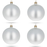 Set of 4 White Matte Glass Ball Christmas Ornaments 4 Inches in Silver color, Round shape