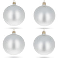 Set of 4 Matte White Glass Ball Christmas Ornaments 4 Inches in Silver color Round