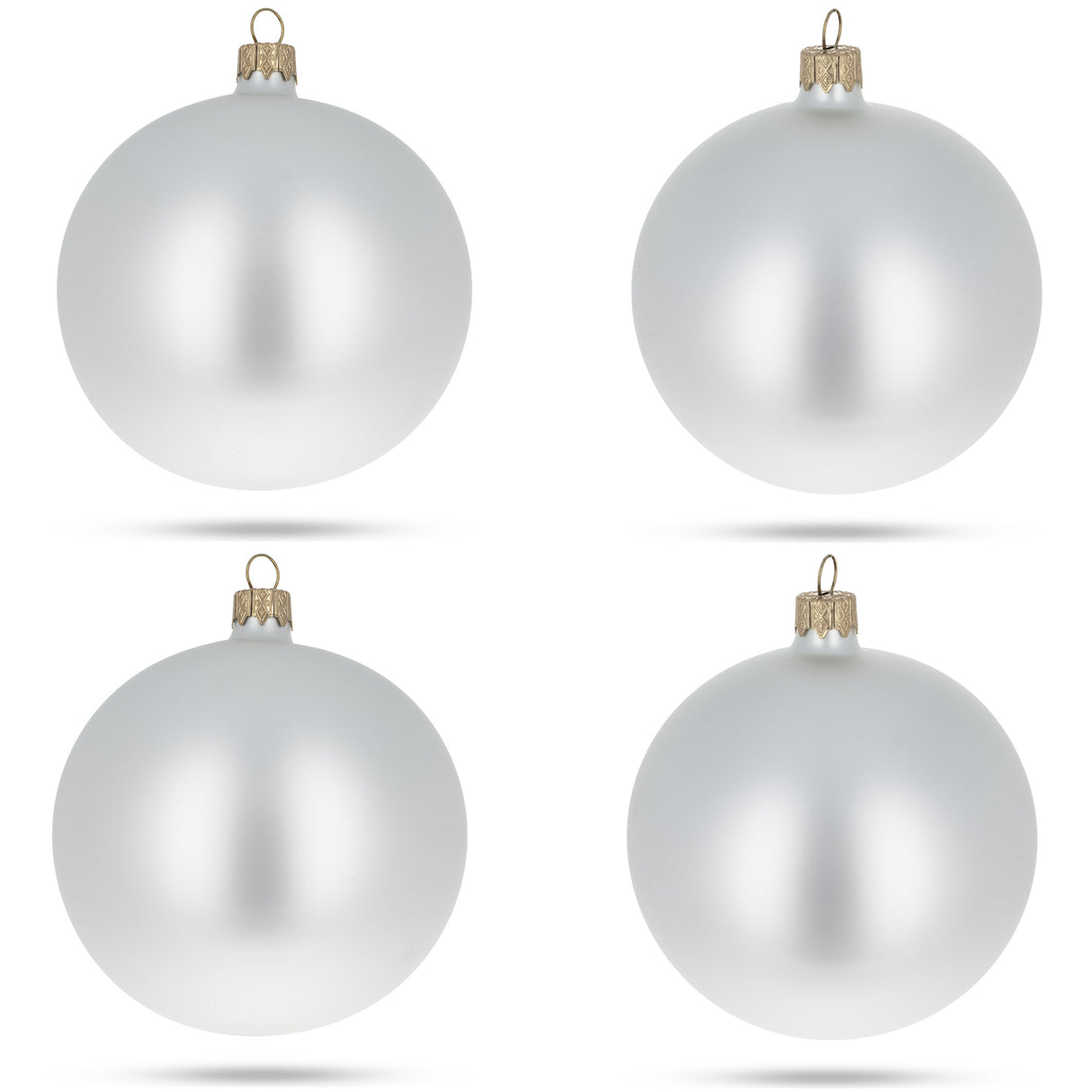 Set of 4 White Matte Glass Ball Christmas Ornaments 4 Inches in Silver color, Round shape
