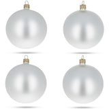 Glass Set of 4 White Matte Glass Ball Christmas Ornaments 4 Inches in Silver color Round