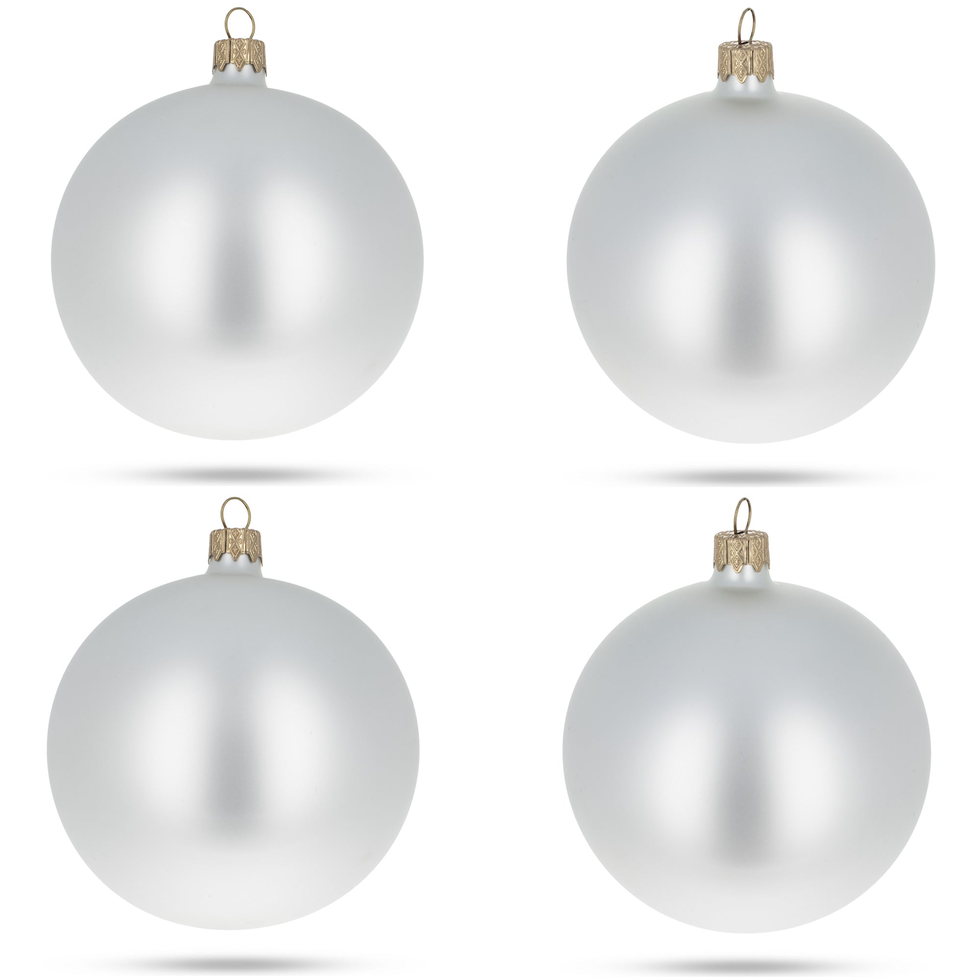 Set of 4 Matte White Glass Ball Christmas Ornaments 4 Inches in Silver color Round