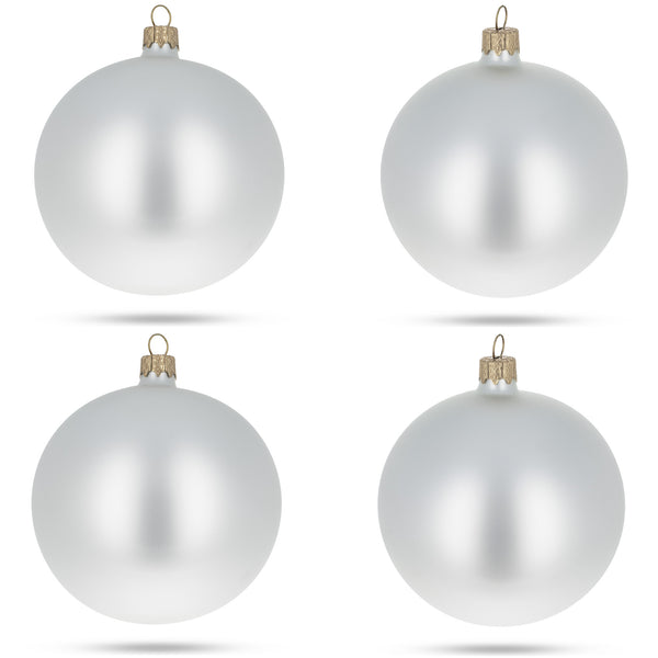 Set of 4 White Matte Glass Ball Christmas Ornaments 4 Inches by BestPysanky