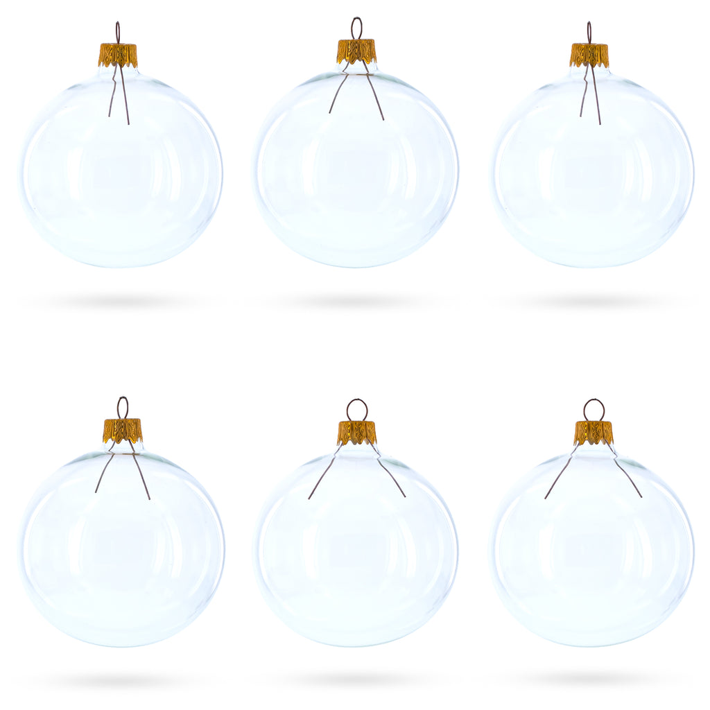 Set of 6 Clear Glass Ball Christmas Ornaments DIY Craft 3.25 Inches in Clear color Round