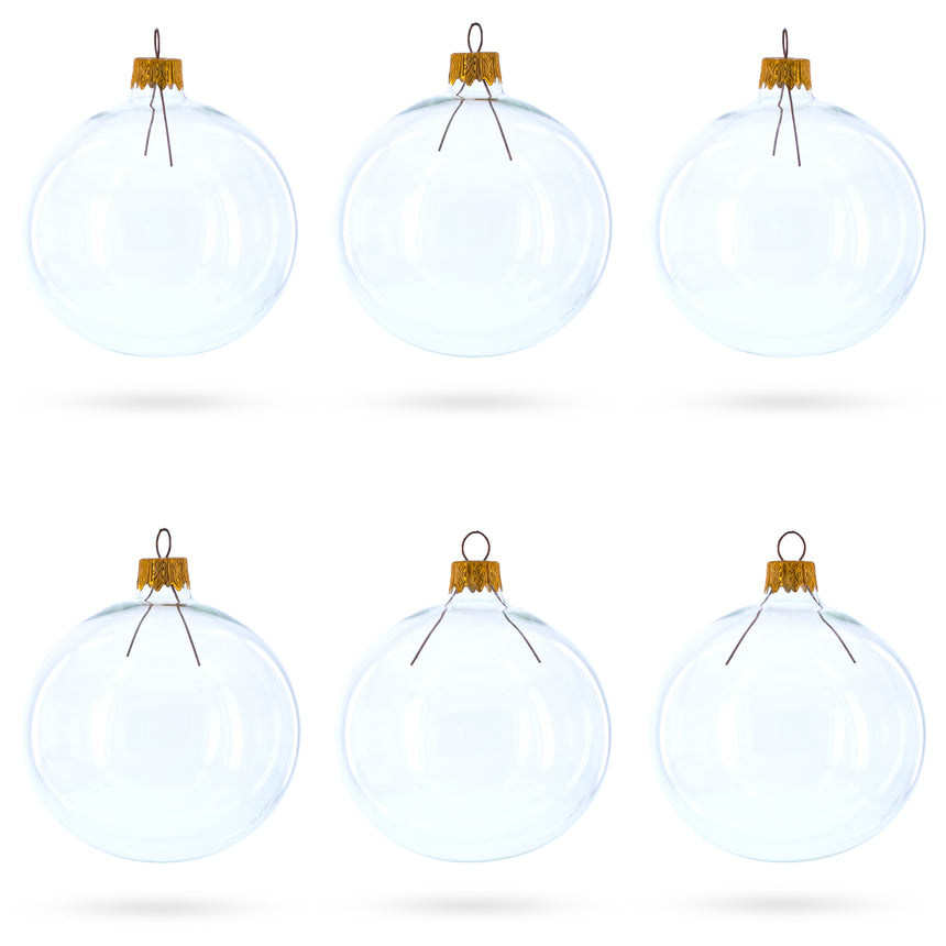 Set of 6 Clear Glass Ball Christmas Ornaments DIY Craft 3.25 Inches in Clear color Round