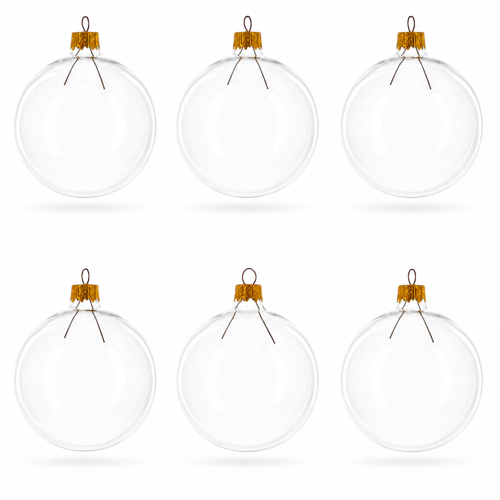 Set of 6 Clear Glass Ball Christmas Ornaments DIY Craft 3.25 Inches in Clear color Round