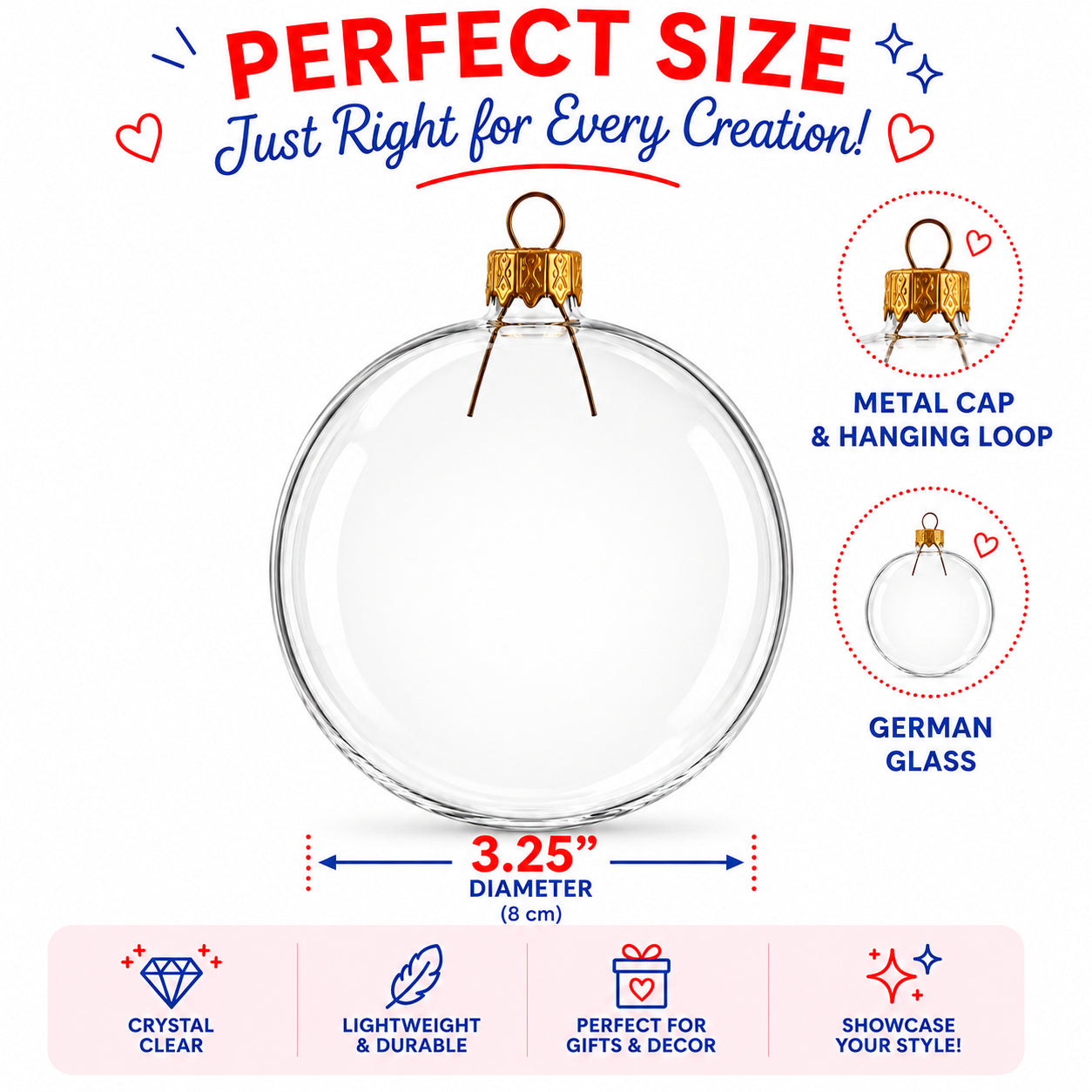 Set of 6 Clear Glass Ball Christmas Ornaments DIY Craft 3.25 InchesUkraine , dimensions in inches: 3.25 x 3.25 x 3.25
