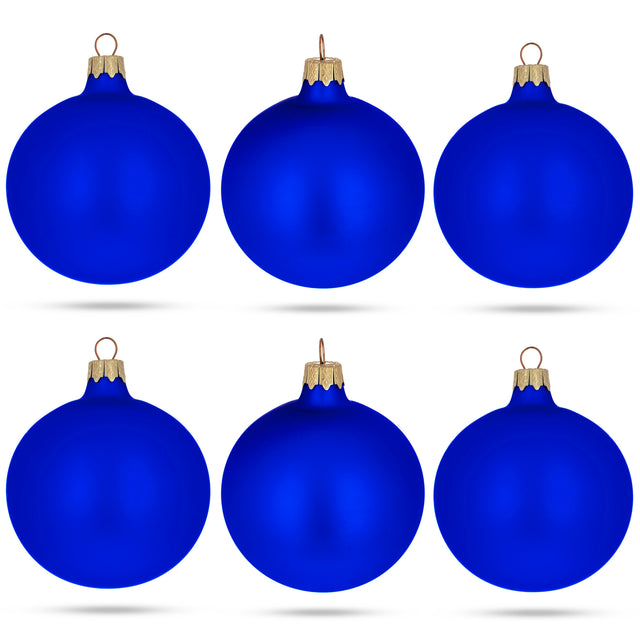 Set of 6 Blue Matte Glass Ball Christmas Ornaments 3.25 Inches in Blue color, Round shape