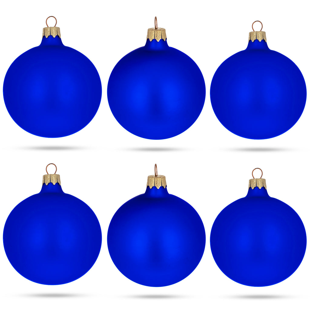 Set of 6 Blue Matte Glass Ball Christmas Ornaments 3.25 Inches in Blue color Round