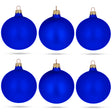 Set of 6 Blue Matte Glass Ball Christmas Ornaments 3.25 Inches in Blue color Round