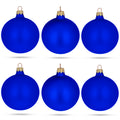Set of 6 Blue Matte Glass Ball Christmas Ornaments 3.25 Inches in Blue color Round