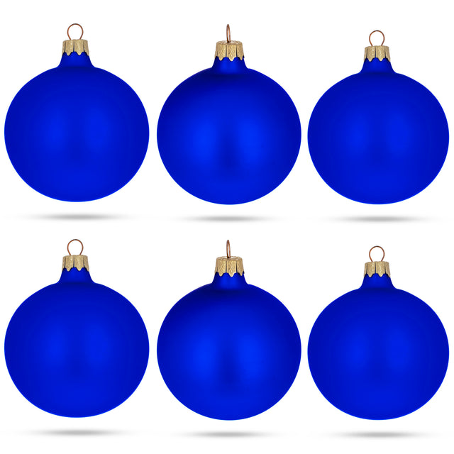 Glass Set of 6 Blue Matte Glass Ball Christmas Ornaments 3.25 Inches in Blue color Round