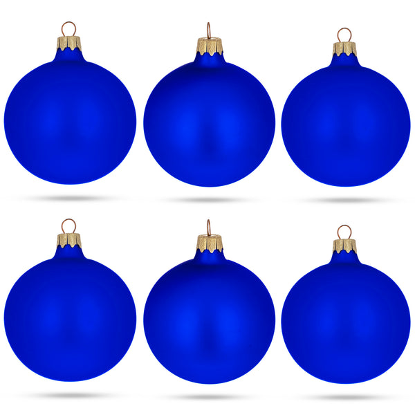 Set of 6 Blue Matte Glass Ball Christmas Ornaments 3.25 Inches by BestPysanky