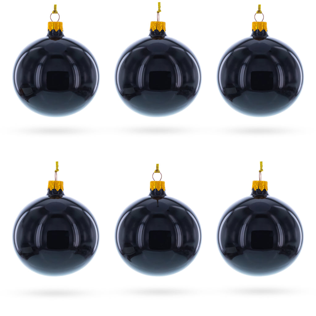 Black Glossy Glass Ball Christmas Ornament 3.25 Inches in Black color Round