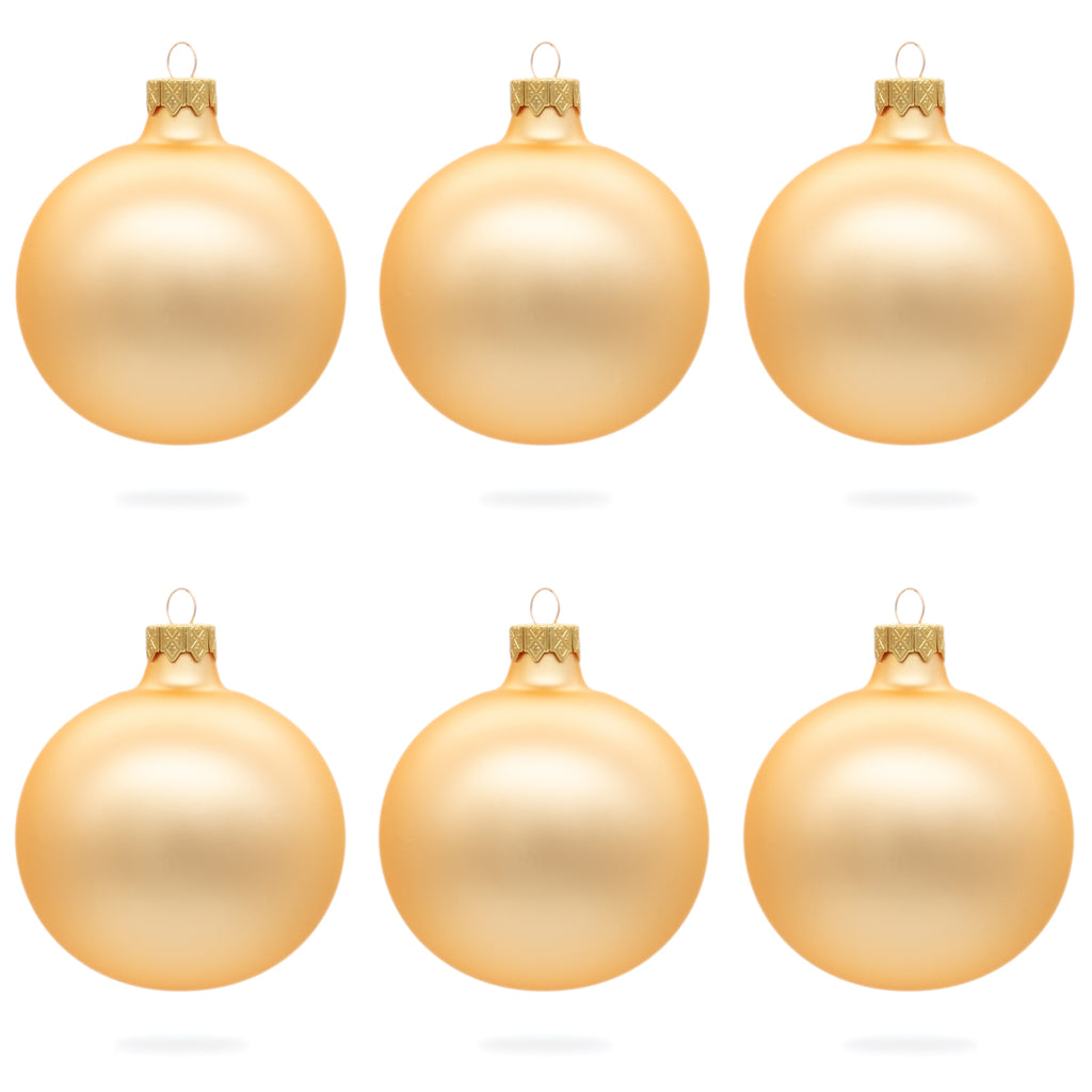 Set of 6 Rose Gold Glass Ball Ornaments 3.25 Inches in Beige color Round