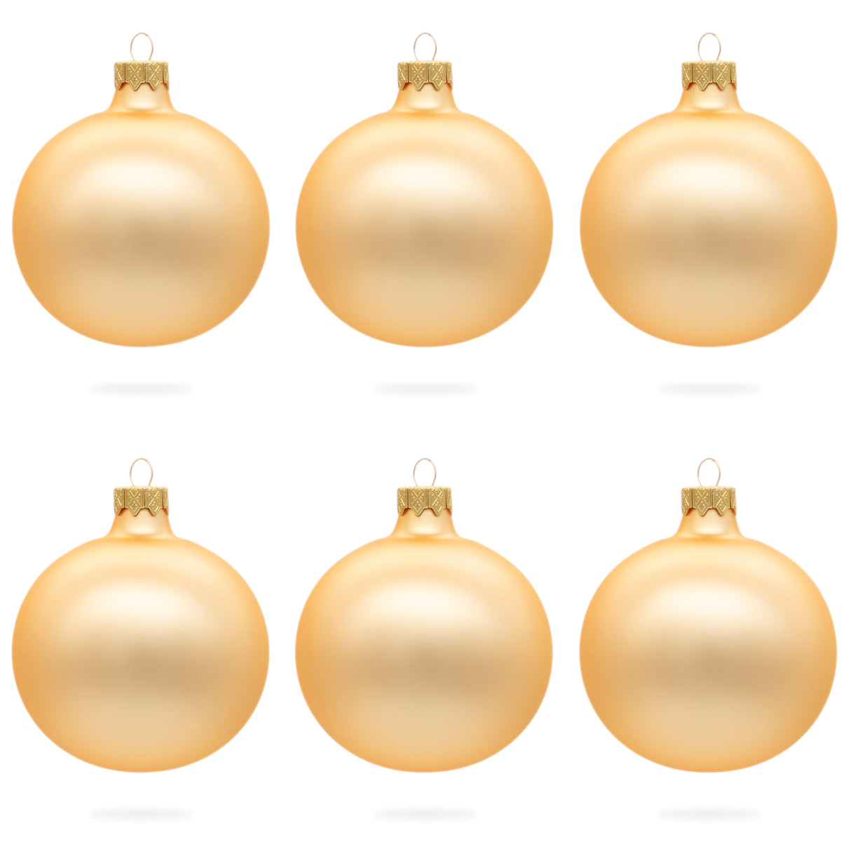 Glass Set of 6 Rose Gold Glass Ball Ornaments 3.25 Inches in Beige color Round